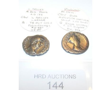 A Roman silver coin of Aelius (AD137), together with another Matidia CONDITION REPORT Our team are on hand to help and always