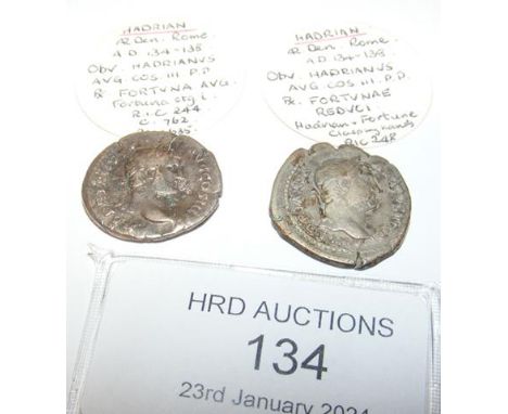 Two Roman silver coins, Hadrian (AD117-138) - 2.8 grams, 3.2 grams CONDITION REPORT Our team are on hand to help and always e