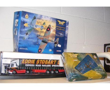 A Corgi die cast model of Eddie Stobart lorry, together with Aviation Archive model aircraft 