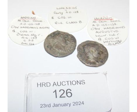 Two Roman silver coins, Hadrian (AD117-138) - 2.7 grams, 3.2 grams CONDITION REPORT Our team are on hand to help and always e