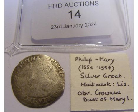 A Philip and Mary silver groat, 1554 - 1558 CONDITION REPORT Our team are on hand to help and always endeavour to provide an 