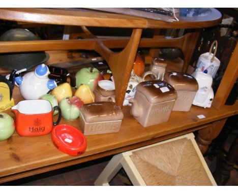 Assorted novelty tea pots including Carltonware, salt and pepper pots, ashtrays etc.