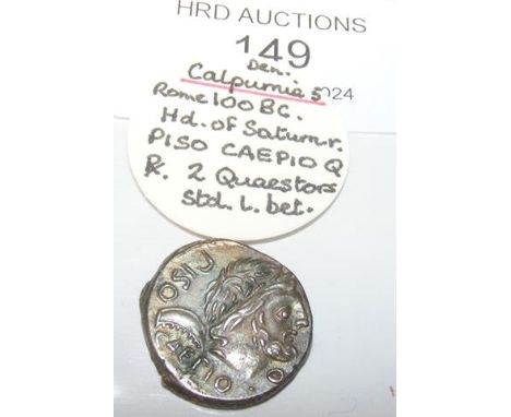 An approx. 18mm diameter Roman silver coin of Calpurnia - 3.8 grams CONDITION REPORT Our team are on hand to help and always 