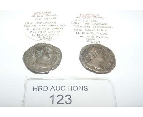 Two Roman silver coins, Hadrian (AD117-138) - 3 grams, 3.2 grams CONDITION REPORT Our team are on hand to help and always end