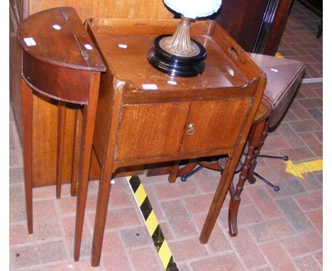 An antique mahogany commode, together with two small occasional tables