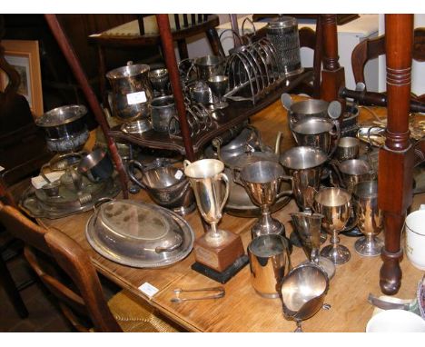 Silver plate and other metal ware - includes solid silver tongs 