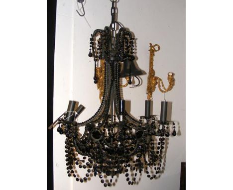 A modern Marie Therese black metal and glass chandelier with six light fittings 