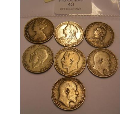 Three Victoria, two Edward VII and two George V silver florins CONDITION REPORT Our team are on hand to help and always endea