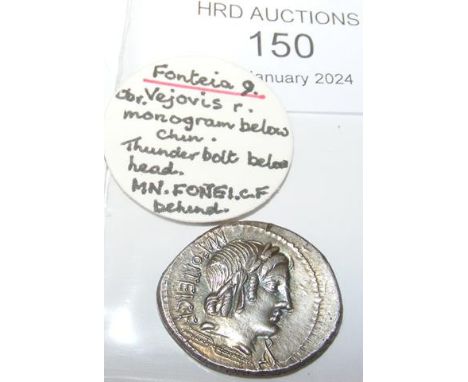 An approx. 20mm diameter Roman silver coin of Fonteia - 3.9 grams CONDITION REPORT Our team are on hand to help and always en