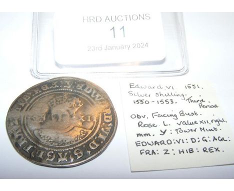 An Edward VI silver shilling, 1551 CONDITION REPORT Our team are on hand to help and always endeavour to provide an accurate 