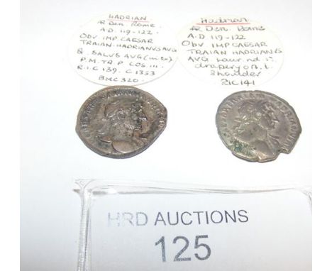 Two Roman silver coins, Hadrian (AD117-138) - 3 grams, 3.1 grams CONDITION REPORT Our team are on hand to help and always end