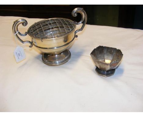 A silver two handled rose bowl, together with a small silver sugar bowl