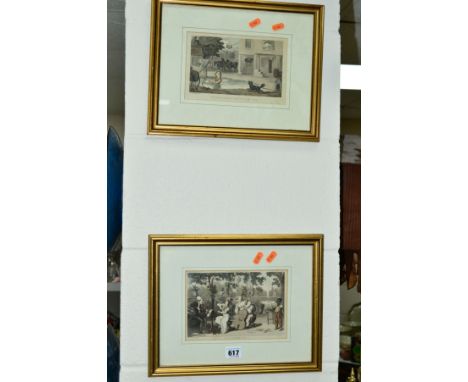 SIX HAND TINTED ENGRAVINGS, including after Rowlandson Dr. Syntax scenes and The Garden Trio, etc, all mounted, framed and gl