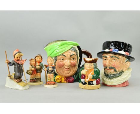 SIX VARIOUS PIECES OF CERAMICS, to include three Hummel figures 'Little Hiker' Hum16, 'Skier' Hum59, and 'Surprise' Hum94, Ro
