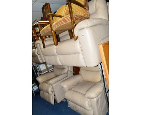 A LAY Z BOY LIGHT BROWN FOUR PIECE LOUNGE SUITE, comprising of two seater sofa and three electric reclining armchairs