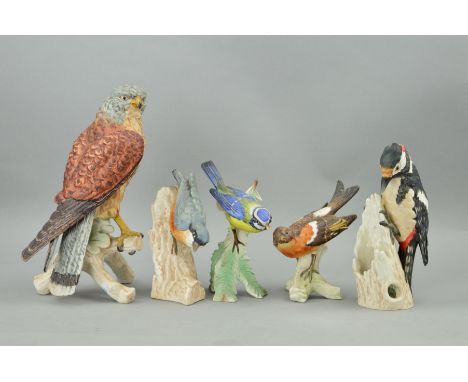 FIVE GOEBEL BIRDS, to include 'Great Spotted Woodpecker', 'Kestrel', 'Nuthatch', etc
