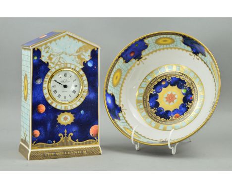 A ROYAL WORCESTER LIMITED EDITION CLOCK, 'To Celebrate the Millennium 2000AD', No 1552/2000, approximate height 23cm, togethe