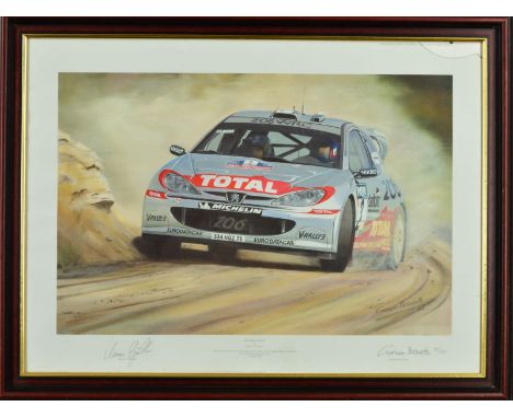 GRAHAM BOSWORTH (BRITISH CONTEMPORARY) 'FINNISH FIRST', a limited edition print of Marcus Gronholm in his Peugeot 206, 97/395