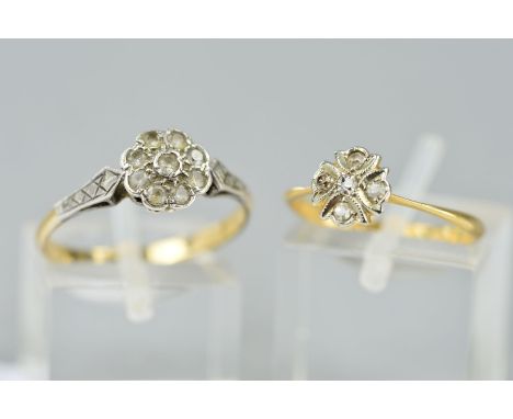 TWO RINGS, to include a mid 20th century paste cluster ring, ring size P, stamped '9ct', together with an early 20th Century 