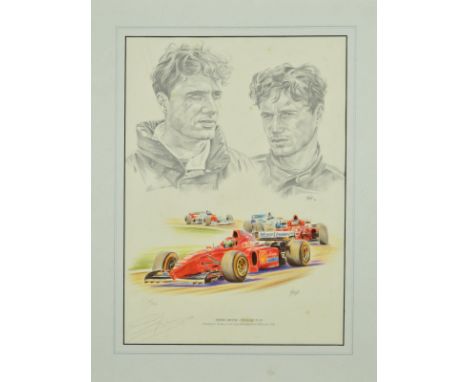 SIMON TAYLOR (BRITISH CONTEMPORARY) 'EDDIE IRVINE - FERRARI F310', a limited edition print 91/850 featuring portraits and rac