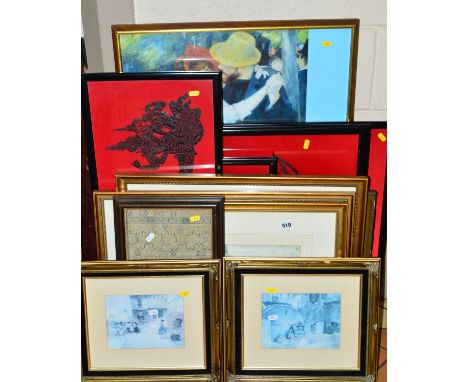 A QUANTITY OF PICTURES AND PRINTS, etc, to include five framed William Russell Flint prints, a large Renoir 'Dance in Bougiva