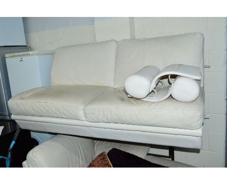 A CREAM LEATHER FOUR SECTION CORNER SOFA, with headrests