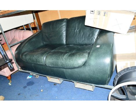 A GREEN LEATHER TWO SEATER SOFA