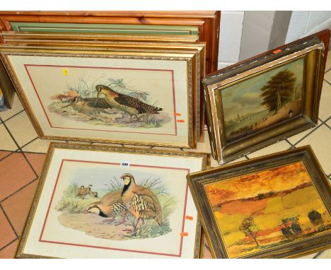 TWELVE PICTURES AND PRINTS, etc, to include nine framed prints of game birds, ducks and wading birds, approximate size 29cm x