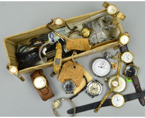 A SELECTION OF WATCHES, to include a vintage Breitling stopwatch, also wrist watches by Timex, Avaia, Roatary, Accurist, Inge