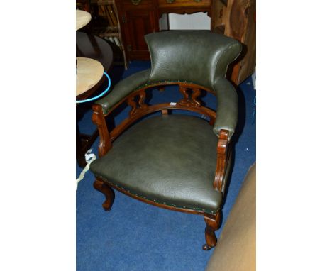 A VICTORIAN MAHOGANY CAPTAINS DESK CHAIR, on ceramic casters