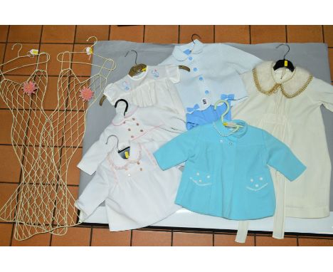 VARIOUS VINTAGE BABY COATS, CLOTHES, etc and two dress wire shaped coat hangers