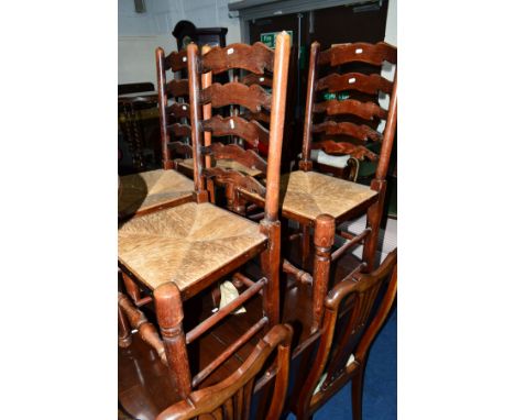 FOUR OAK RUSH SEATED LADDER BACK CHAIRS
