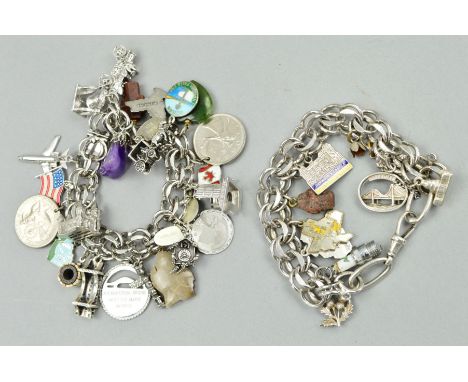 TWO CHARM BRACELETS, each designed as fancy link bracelets, the first suspending ten charms, to include enamel American state