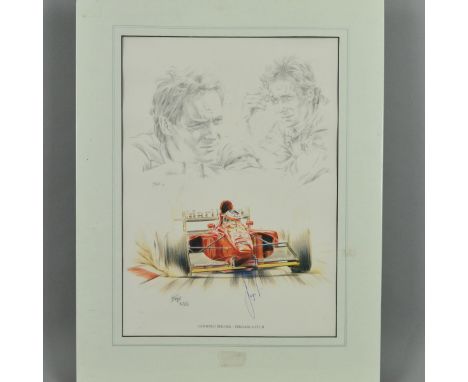 SIMON TAYLOR (BRITISH CONTEMPORARY) 'GERHARD BERGER-FERRARI 412T1/B', a limited edition print 81/255 of a portrait of Gerhard