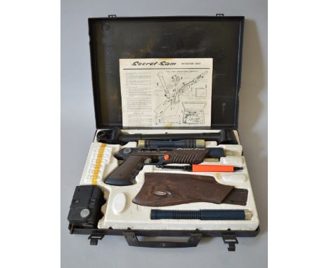 De-Luxe Toys/Topper Secret Sam attache case, complete, includes: pistol; attachable rifle stock; silencer; message missile (m