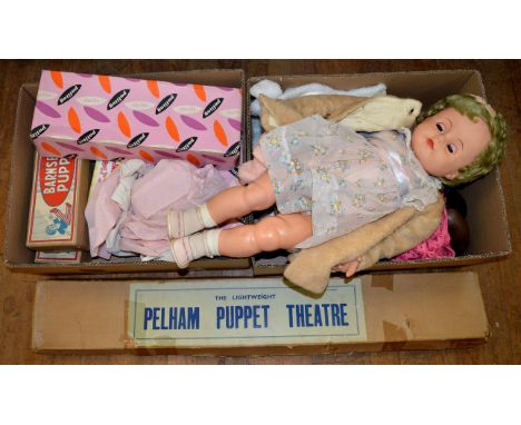 Boxed dolls and puppets: two Barnsbury Puppets, Policeman and Jacko monkey (in box incorrectly marked Angelina); two Pelham P