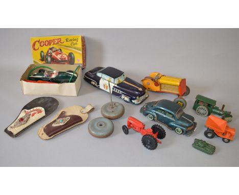 Mixed lot, mostly tinplate and plastic toys: Wells (England) Broderick Crawford Highway Patrol tinplate police car; Empire Ma