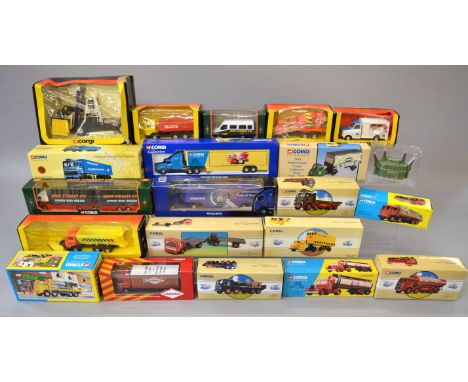 Twenty boxed diecast Corgi models, mostly truck and van models, including 16302 Scammell Highwayman 'Esso' and a Volvo 'Truck