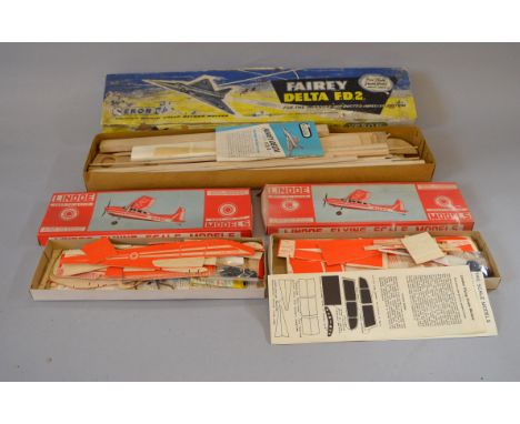Three boxed Aircraft balsa model kits  including a Veron 'Fairey Delta F.D.2' with 39 inch span and 48 inch length and twp Li