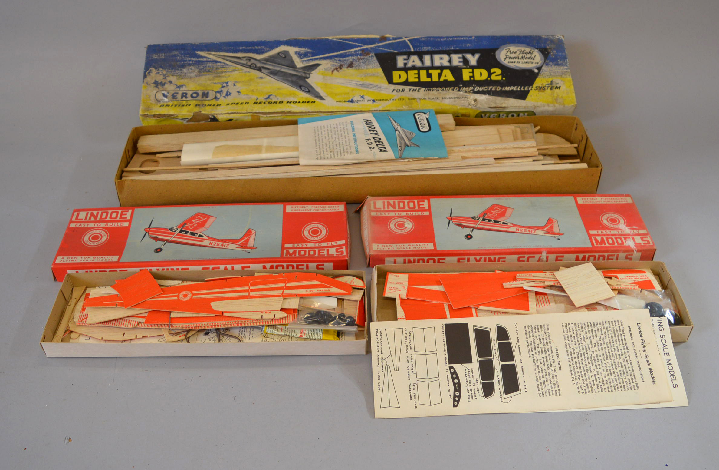 Three boxed Aircraft balsa model kits including a Veron 'Fairey Delta F
