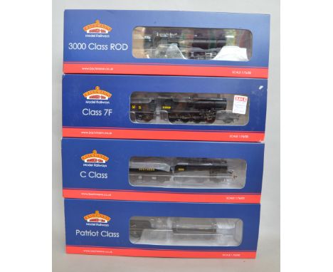 OO gauge, four Bachmann tender locomotives: 31461 SR black 0-6-0 C Class '1256'; 31210K BR black 4-6-0 Patriot Class 45506 'T