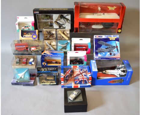 A mixed group of boxed diecast models, many by Corgi, some being  'Marks & Spencer' branded items including an M&S NASA Space