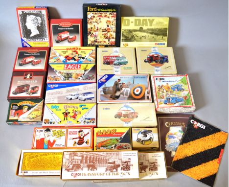 Nineteen boxed Corgi diecast model sets together with three boxed vans and two catalogues. Sets include three different versi