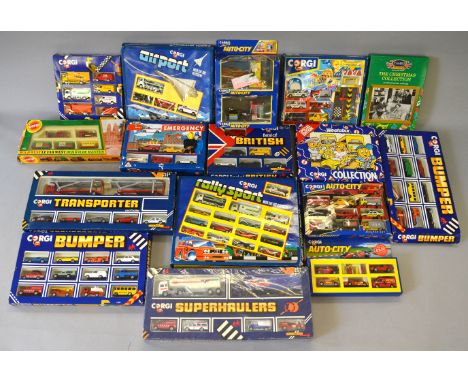 Seventeen boxed Corgi diecast model sets mostly containing miniature Junior  including 3168 'Transporter Trailer and Cars' an