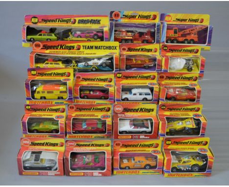 Eighteen boxed Matchbox 'King Size' diecast models including K-46 Mercury Commuter with Racing Car Trailer and K-28 Mercury C