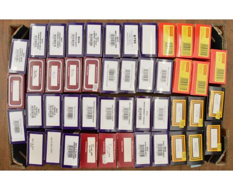 OO gauge, 46 x rolling stock, mostly by Dapol but includes some Hornby, including tankers, hopper wagons, cement wagons, etc.