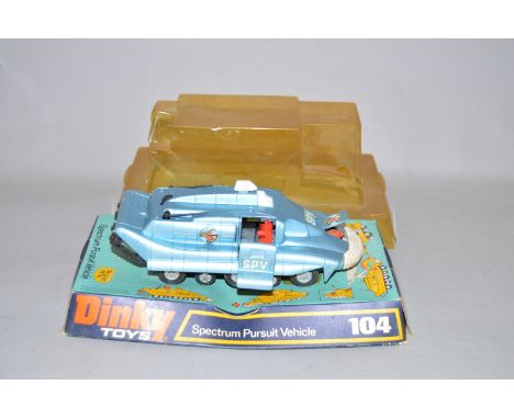 Dinky 104 Gerry Anderson's Captain Scarlet Spectrum Pursuit Vehicle. Diecast model is G+, decals lifting and in need of a cle