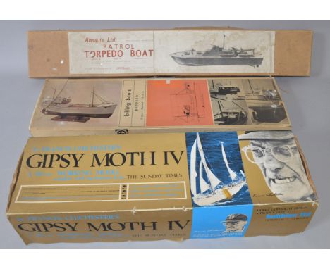 Three boxed model kits of wood or wood and plastic construction including an Aerokits 'KeilKraft' 'Patrol Torpedo Boat', 40 i