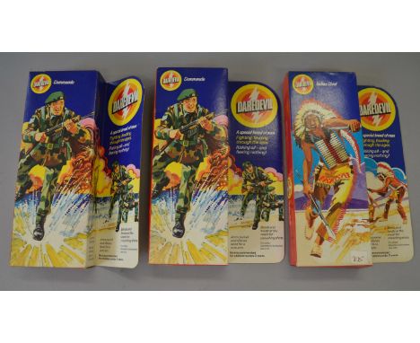 Flair/Model Toys Daredevil action figures: Indian Chief; two Commando. E in original packaging in VG boxes. (3)