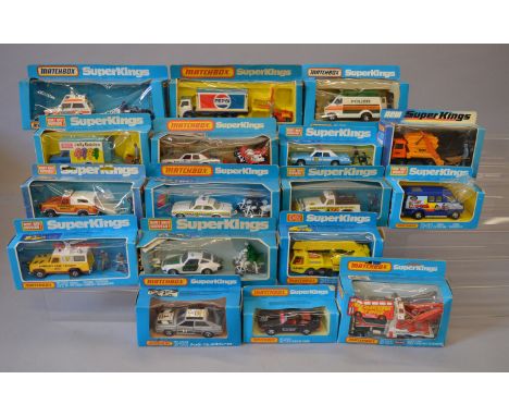 Seventeen boxed Matchbox 'King Size' diecast models including K-97 Range Rover Police and K-40 Pepsi Delivery Truck. Models a